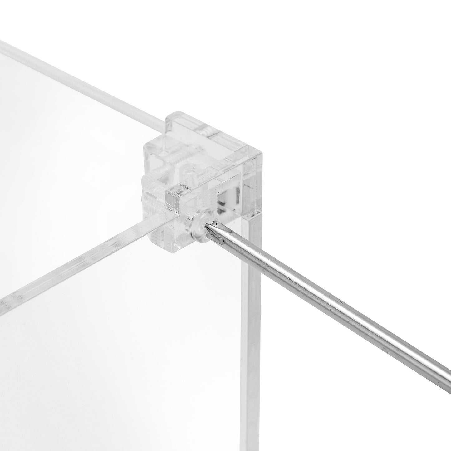 Dettaglio sistema di montaggio facile della teca in plexiglass