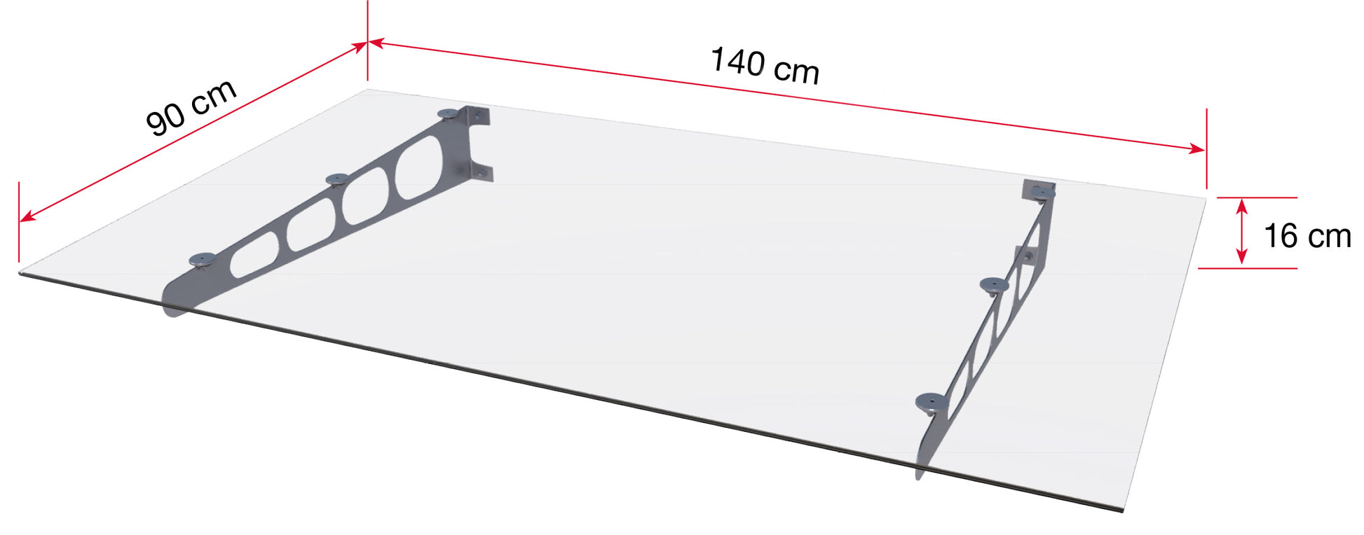 Pensilina in vetro con staffe inox da 140 cm