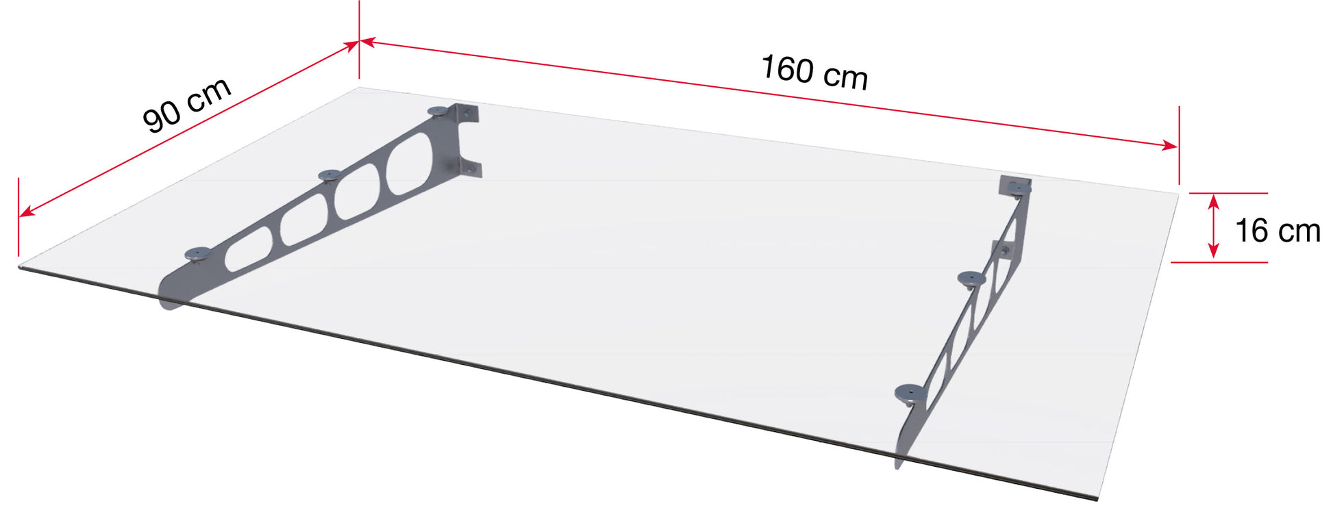 Pensilina in vetro con staffe inox da 160 cm