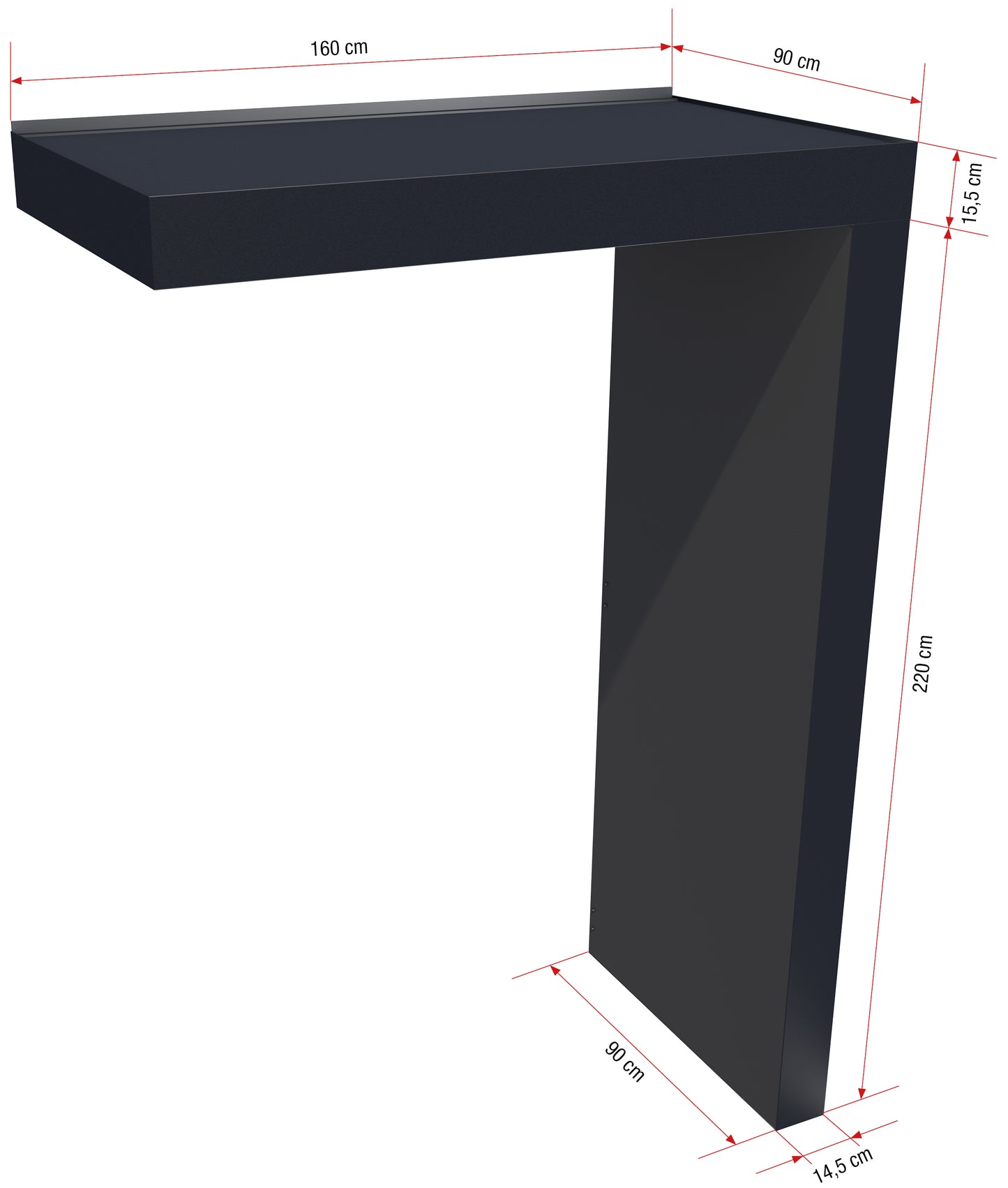 Misure pensilina Design Plus da 160 cm con pannello laterale
