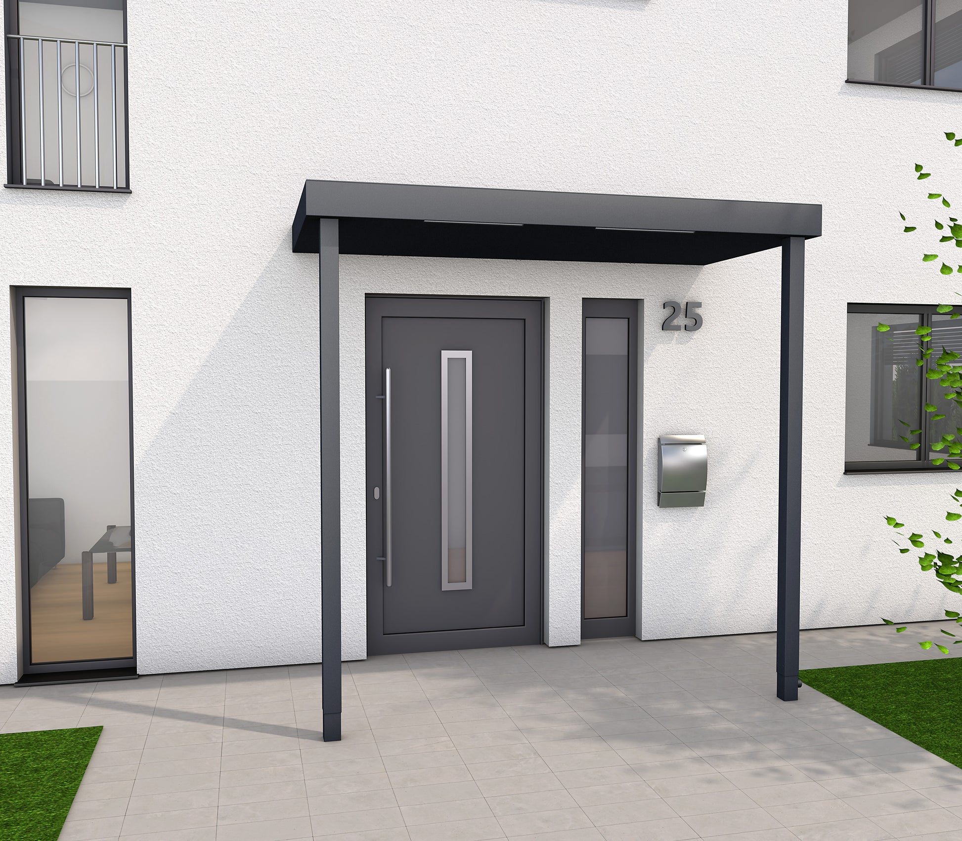 Pensilina design da 250 cm di larghezza e 125 cm di sporgenza e doppio montante