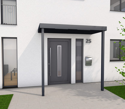 Pensilina design da 250 cm di larghezza e 125 cm di sporgenza e doppio montante