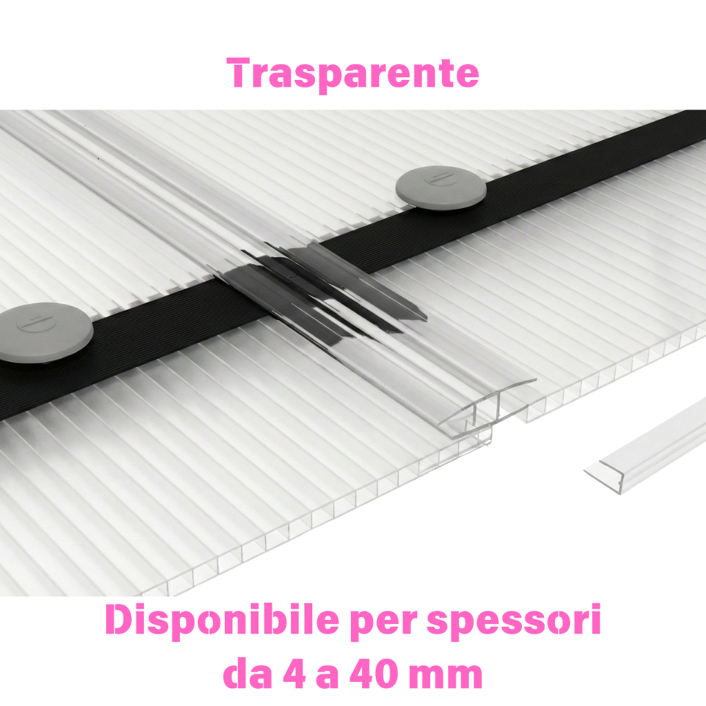 Profilo U e H trasparente per lastre policarbonato da 4 a 40 mm