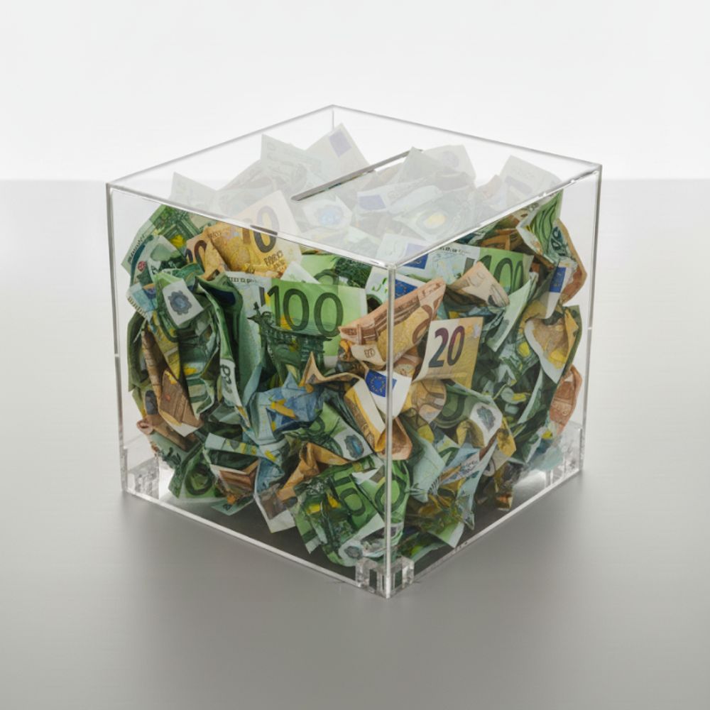 Scatola in plexiglass trasparente per donazioni