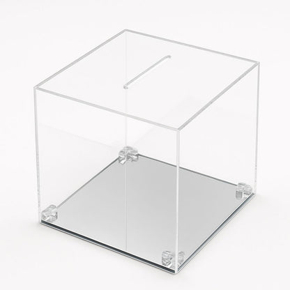 Urna in plexiglass trasparente con base argento specchiata